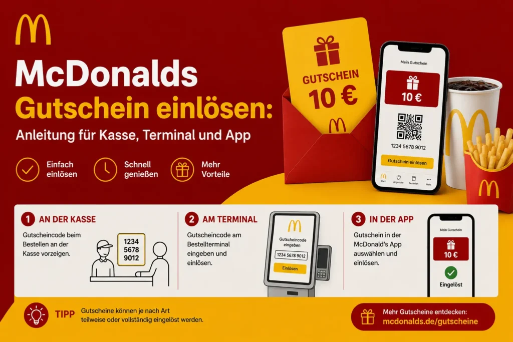 McDonalds Gutschein einlösen Anleitung für Kasse, Terminal und App