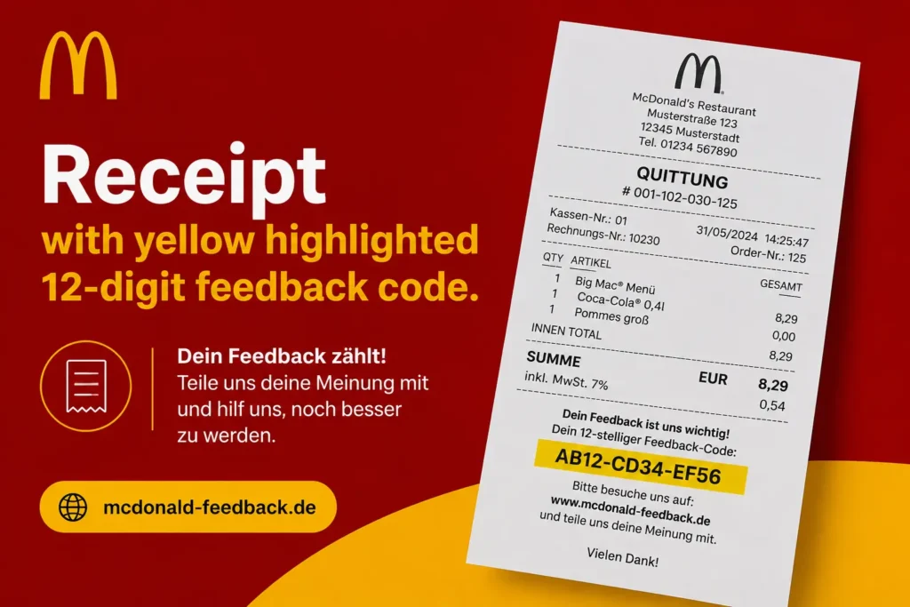McDonalds Feedback Code Position auf dem Kassenbon